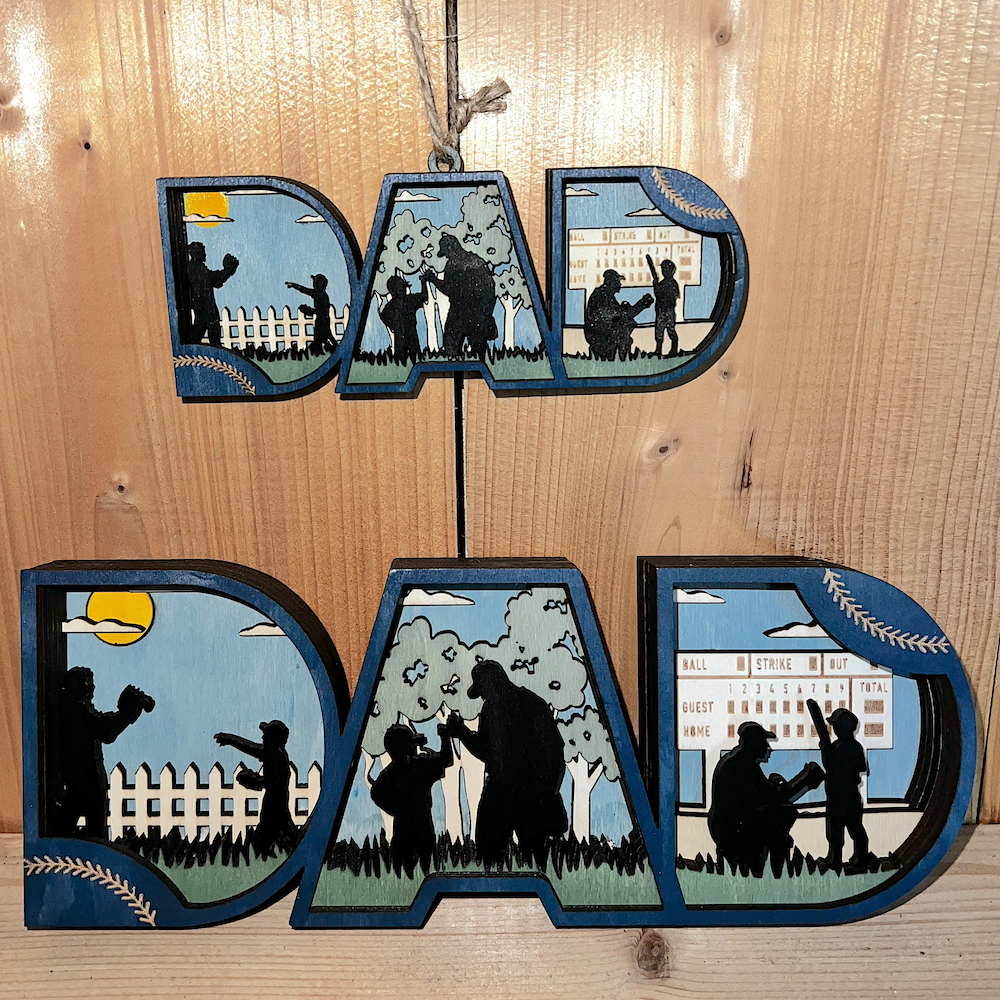 PRE-ORDER - "DAD" 3D Layered Wood Art - Baseball Shelf Decor